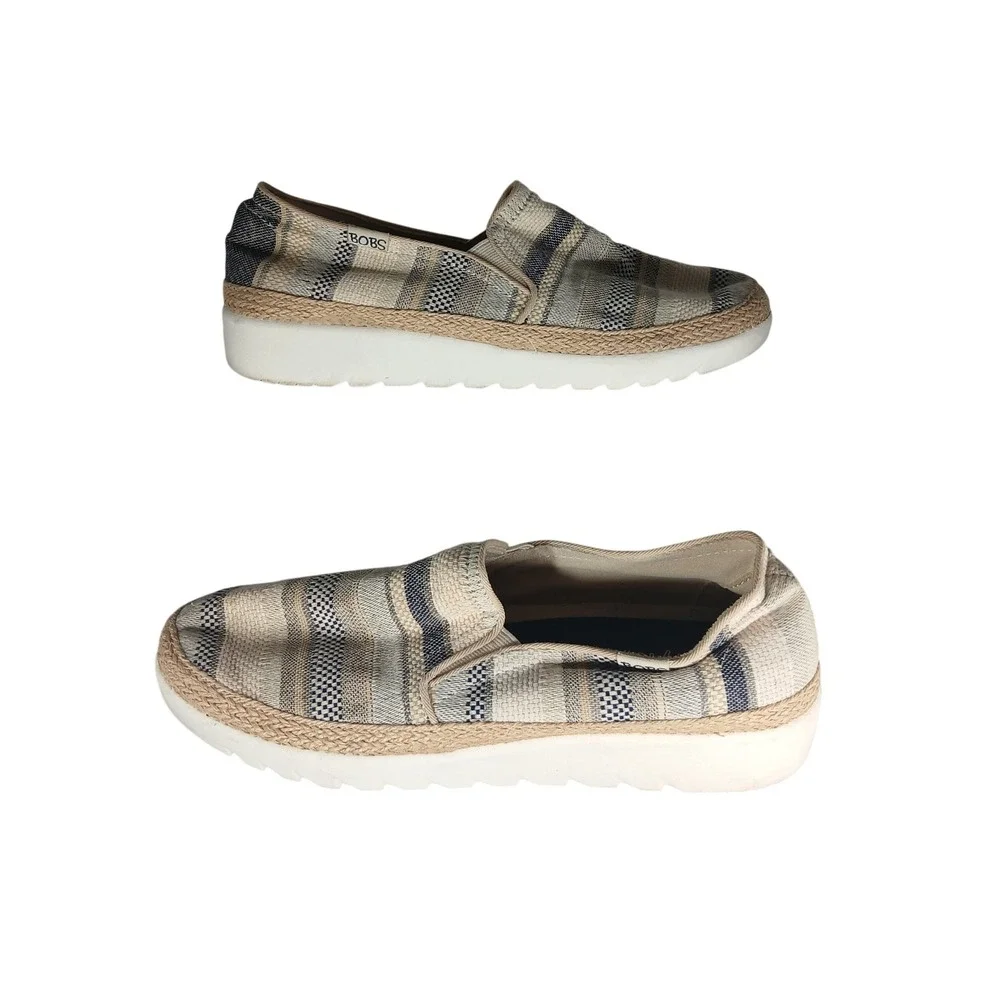 BOBS from Skechers Women's Striped‎ Espadrille Platform Slip On Shoes Size 9.5